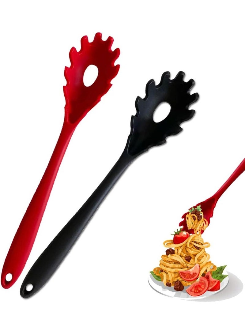 Silicone Pasta Fork, 2Pcs Spaghetti Spoon Pasta Fork High Heat Resistant 480°F Hygienic Spaghetti Server Food Grade Pasta Spoon BPA Free Noodle Spoon - Image 1
